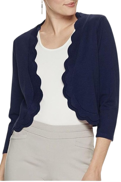 Nina Leonard 3/4 Sleeve Solid Rayon Knit Jacket Navy