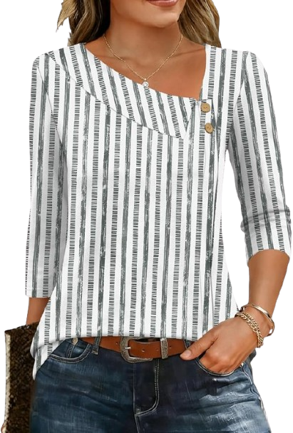 Womens 3/4 Length Sleeve Square Neck Button Blouse